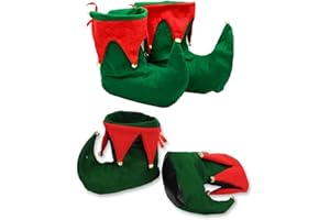 VEARZ® Adults Deluxe Christmas Elf Shoes Fancy Dress Xmas Slippers With Bells, Santa’s Little Helper Elves Covers Red Green ELF Boots Costume Accessory