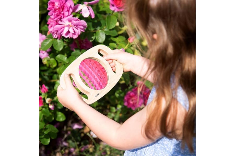 tickit Easy Hold Kaleidoscope – Smooth Rubberwood Frame with Easy Grip Handles and Pixelated Lens for Sensory Exploration and Language Development, Blue