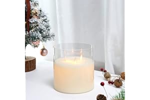 JHY DESIGN Zestaw świec z 3 knotami, bezpłomieniowe szklane świeczki LED z funkcją timera 6 godzin, elektryczne świeczki na baterie do dekoracji salonu, sypialni (biały)