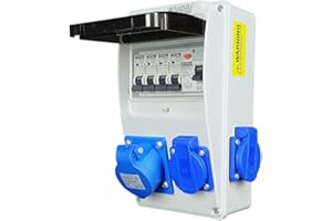RoadEu - Distributeur de courant 230V. Prise monophasée CEE 16A 3P et 3 prises 230V avec disjoncteur automatique 16A et disjoncteur différentiel. Parfait pour un atelier, une remise ou un jardin.