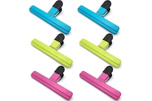 CECOMBINE Extra Large Sturdy Food Bag Clips, 6 Pcs Chip Bag Clips Plastic Heavy Duty Air Tight Seal Grip, Freezer Bag Clip for Food Storage, Assorted Colors for Snacks Cereals Coffee Potato Bags