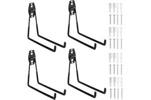 Faankiton 4 Pièces Crochet Rangement Garage, Crochet Garage Robustes avec Revêtement Anti-Dérapant, Crochets Muraux Garage pour Outils Êlectriques, Tuyaux,Vélos, Êchelle (Grand, Noir)