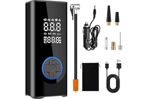 SEMFLAGREE Portable Air Compressor Car Tyre Pump, 6000mAh corded/cordless Dual power supply 150PSI Tyre Inflator Cordless Digital Dual Values Display tyre pump for Car Motorcycle Bike Ball(Blue)