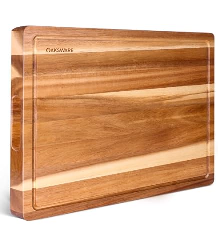 Yes4All End Grain Teak Cutting Board - 17"x13"x1.5" Thick Chopping Board With Juice Groove & Handles
