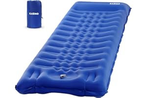KASIMO Matelas Camping Gonflable 12cm d’épaisseur - Matelas Gonflable 1 Place avec Oreiller & Pompe à Pied Tapis de Couchage Matelas Randonnée Bleu Ultraléger pour Camping, Voyage, Randonnée