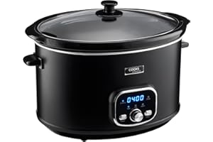 Cooks Professional Digital Slow Cooker 8 Litre with Glass Lid, Cool Touch Handles, Dishwasher Safe Bowl, 2 Heat Settings & Keep Warm & Delay Functions | X-Large One Pot Cooking Machine | Black