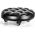 Low Height Rolling Stool with 360°Swivel Caster, Low Roller Seat Wheel Stool Chair, PU Leather Rolling Stool Heavy-Duty and Sturdy, Movable Mini Stool for Home Office Garage Shop Fitness Sport