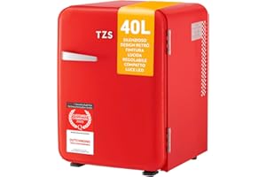 TZS First Austria - Mini Frigorifero Retrò 40L silenzioso - Piccolo Minifrigo design vintage con luce interna e 2 scomparti porta - Minibar per campeggio, ufficio, camera da letto e hotel - rosso