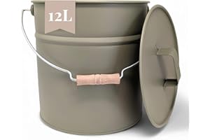 ‎LIVLIG53 LIVLIG Premium Ascheeimer mit Deckel 12L Moosgrau, verzinkter Eimer mit Deckel für Moderne Kamine, Premium Qualität aus Europa, Stilvolles Kaminzubehör für sichere Aufbewahrung von Kaminasche