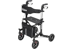 ZENBON Deambulatore in Alluminio Ultraleggero con 4 Ruote: Rollator Stretto per la Casa, Deambulatore con Seduta Pieghevole per Anziani - Rollator da Viaggio con Maniglia Regolabile in Altezza (Nero)