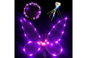 DAZZTIME Women's Fairy Wings, Fairy Wings, Luminous, LED Fairy Wings Luminous, Butterfly Wings with LED Fairy Headband and LED Fairy Wand for Carnival, Fancy Dress, Theme Party, Birthday Party