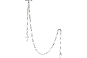 TREEWETO Taschenuhrkette mit T Bar Endstück Albert T-Bar Taschenuhr Kette mit Antiker Kreuz Anhänger und 2 Haken für Weste Knopfloch