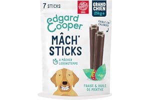 Edgard & Cooper Friandises Dental Stick Duży Pies Naturalny 7 pałeczek do maszania Hygiena Dental Mint & Truskawka, Jeden na dzień, niskokaloryczny, długi skuteczny żucie, świeży oddech