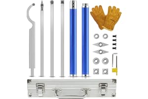 BAUSATZ 8 Pieces Lathe Turning Tools for Scraper Carbide Turning Tools Wood Lathe Chisels Wood Turning Metal Lathe Cutting Tools + 8 Pieces Extra Replaceable Blades + 1 pair Woodworking Leather Gloves