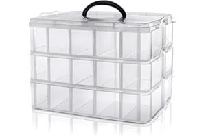 Daletu Boite de Rangement avec Compartiment. Boite de Tri 30 Compartiment pour Lego, Puzzle, Bijoux, Couture, Loisirs Créatifs, Trois Couches, 10 Compartiments Chacune, Transparent, Blanc