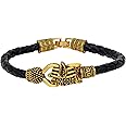 Mahi Rudraksh Lord Shiv Trishul Mahakal Damru Designer Leather Kadas Bracelet Cuff for Men (PABR1100425PR)