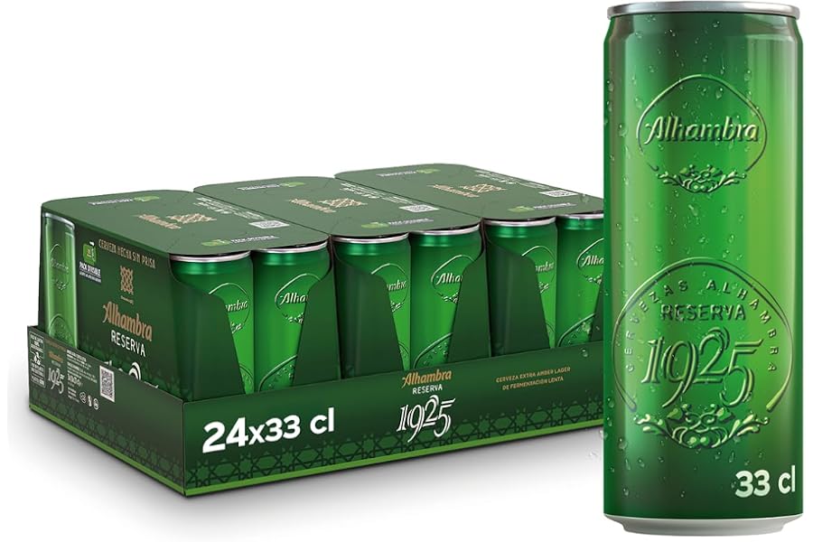 Alhambra Reserva 1925, Pack 24 Latas x 33cl, Cerveza Extra de Fermentación Lenta, 6.4% Alcohol