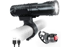 PUMTECK Eclairage Vélo Etanche,Lampe LED 3 Modes Puissante USB Rechargeable,Phare de vélo Super Lumineux pour Tous Les vélos,Routes et Faible luminosité,IPX5 Éclairage Avant étanche pour VTT