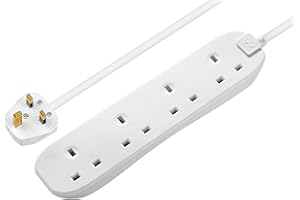 Masterplug Four Socket Extension Lead, 5 Metre Cable, Unswitched, 4-Way Plug Extension Cable, Power Strip, Basic Power, White, 13A, 4G, 5m, BFG5N