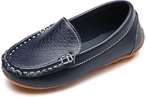 Vorgelen Boy's Girl's Leather Loafers Soft Oxford Shoes Slip-on Moccasins Kids Cute School Dress Shoes Toddler Anti-Slip Flat Boat Shoes