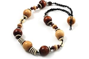 Avalaya Light & Dark Brown Wood Bead Cord Necklace - 50cm