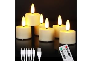 ‎ZIYOUDOLI ZIYOUDOLI 6er Wiederaufladbare Aufladbare LED Teelichter mit Timer Fernbedienung USB-Kabel Flackernde Flammenlose LED Teelichter Warmweiß Dimmbar Geeignet für Weihnachten Hochzeit Party