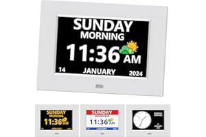 LXBYJKJ (No Power Adapter 7 Inch Digital Clock with Day and Date for Elderly Alzheimer's Clock Customizable Alarms 3 Display Modes Large Font Digital Clocks for Seniors Alarm Clocks Auto DST