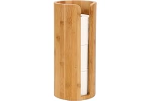 Woodluv Toilet Roll Holder, Free-Standing Toilet Paper Storage Holder Stand, Round Toilet Paper Loo Roll Holder Stand for Bathroom & Toilets, Bamboo