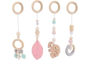 Gadpiparty Jouets Suspendus en Bois pour Bébé, 4 Pièces Jouets De Gym Pliable, Décoration De Chambre d'enfant, Cadeau De Naissance pour Nouveau-Né