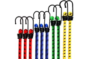 CUALITYX Bungee Cords with Hooks Heavy Duty Pack of 10 Weatherproof & UV-Resistant Elastic Bungee Straps – Ideal for Securing Luggage, Camps, Tarps, Garden Furniture, Wheelie Bin Lid Covers