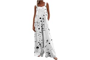 GENERIC QHDDP Frauen Bedruckt Button Up Jumpsuit Casual lose ärmellose Rompers mit Taschen