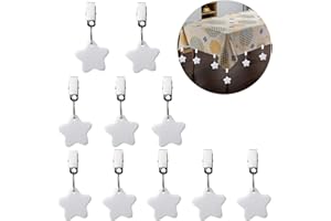 ZVO 10 Stück Tischdeckenbeschwerer, Tischdeckengewichte mit Clips Draußen, Tischdecken Beschwerer aus Naturstein mit Klammer für Tischplatten im Garten, Picknick,Party,Küche,Esszimmer(Stern)