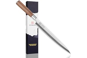KEEMAKE Coltello per Sfilettare Pesce 27cm, Coltello Giapponese in Acciaio VG10, Coltelli da Cucina Professionali per Sushi Sashimi, Coltello Yanagiba con Lama Smussata Singola, Manico in Legno