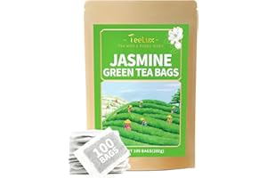 TeeLux Jasmine Green Tea Bags 100 Count, Scented Green Tea with Jasmine Blossoms, Unsweetened, Caffeinated, Aromatic Jasmine Tea