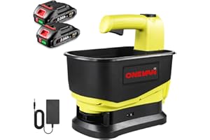 ONEVAN esparcidor de Semillas a batería, 5,5 L sembradora inalámbrico con 2 baterías de 2,0 Ah, Ángulo distribución de 140°, 6 velocidades, abonadora eléctrico para Semillas, Fertilizante y Sal