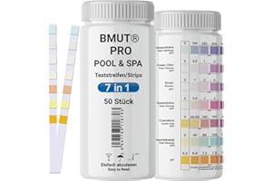 BMUT Lot de 50 bandelettes de test 7 en 1 pour piscine et spa - Testeur d'eau en tube de chlore - pH - Papier d'essai