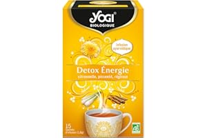 Yogi Biologique Détox Energie, Infusion 100% Bio Citronnelle, Pissenlit Et Réglisse, 15 Sachets Thermosoudés Et Sans Agrafe, 21.6 G, 310216