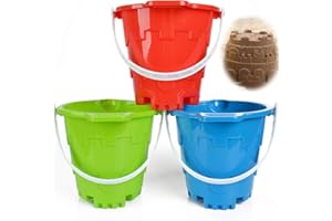ANZMTOSN Lot de 3 grands seaux de plage en plastique ABS épais respectueux de l'environnement pour garçons et filles - Forme de château - Vert, Bleu, Rouge - 17,8 cm