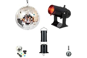 PLAYLEARN 8” Silver Mirror Ball, Projector for Mirror Balls & Disco Ball Motor Full Disco DJ Kit Set