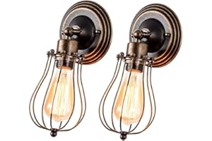 Vintage Wall Light, GLADFRESIT Industrial Lighting Adjustable Socket Rustic Sconces Wire Metal Cage Wall Lamp Indoor Home Retro Lights Fixture (Single Lamp-Base Painted with Oil Rubbed Bronze 2 Packs)