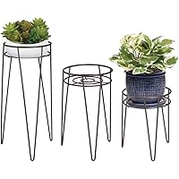 mDesign 3-er Set Midcentury Pflanzenständer für Blumen, Sukkulenten aus Metall – runder Blumenständer im modernen Design…