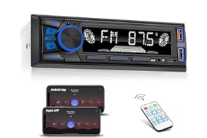 Radio Coche Bluetooth 1 DIN,Autoradio LSLYA 4X50W Radio Coche con App Control Bluetooth Manos Libres Soporta FM/USB/TF/AUX/EQ/Carga Rápida/con Control Remoto/Retroiluminado de Siete Colores