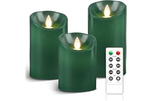 AnnSpa 3 Sets Candela LED Senza Fiamma a Batteria con Telecomando, Cera Vera Mossa tremolante stoppino Sfarfallio Ambra Candele gialla per Regalo e Campeggio Decorazione (Verde)