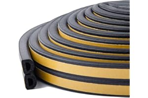 GUKOY 10 m Door Seal Sealing Tape Self-Adhesive D-Profile Rubber Seal Sound Insulation Anti-Collision Window Gaps for Doors Draught Stopper Windows
