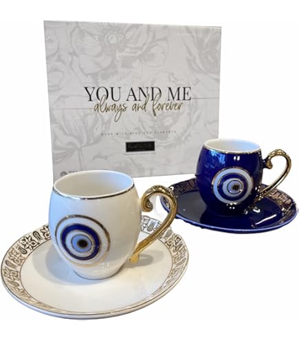 DEMMEX Türkische Kaffeetassen-Set – 4-teilig Mit Kristallverzierung, 60 Ml, Handgefertigt In Der Türkei
