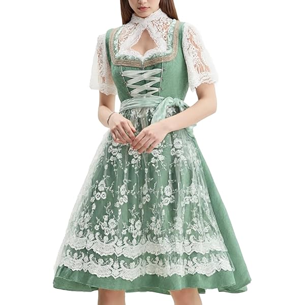 Abaowedding Dirndl Damen Rosa - Mit Spitzenschürze & Traditioneller Schnürung