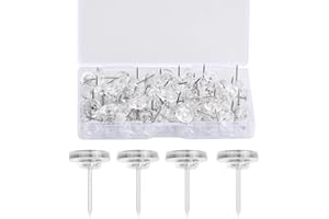 Pagezol 150Pcs Clear Push Pins, Flat Head Push Pins, Plastic Head Drawing Pins Thumb Tacks Push Pins with Steel Point for Cork Board, Notice Board, Pinboard, Wall Hanging, Home School & Office Use