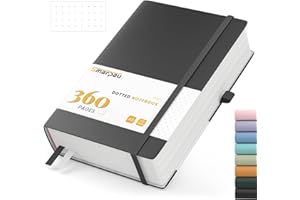 Smarpau Thick A5 Bullet Dot Grid Journal, Dotted Notebooks 360 Numbered Pages for Writing, 100gsm Paper Softcover Leather Journal for Office School Work Women Men, 14.5 x 21cm - Black