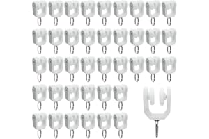 HLIWS Puleggia Per Tende-40 pezzi Guida Esterna Rulli del binario esterno per tende in Acciaio inox,Puleggia Per Tende,Gancio per Tende Scorrevoli(Bianco)