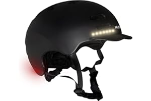 Hudora, casco da skater, per ragazzi e adulti, taglia L, con luce a LED, casco da bicicletta con luce lampeggiante per auto e regolazione su misura, nero, L